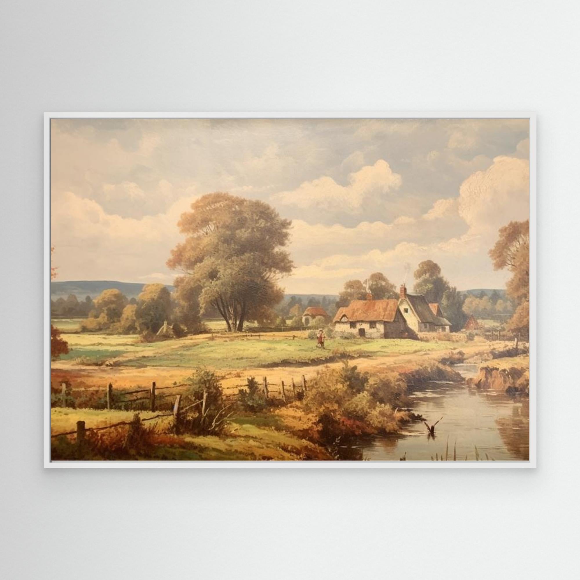 Vintage English Cottage Oil Painting | Rustic Hallway Wall Art - Framed Pop Art