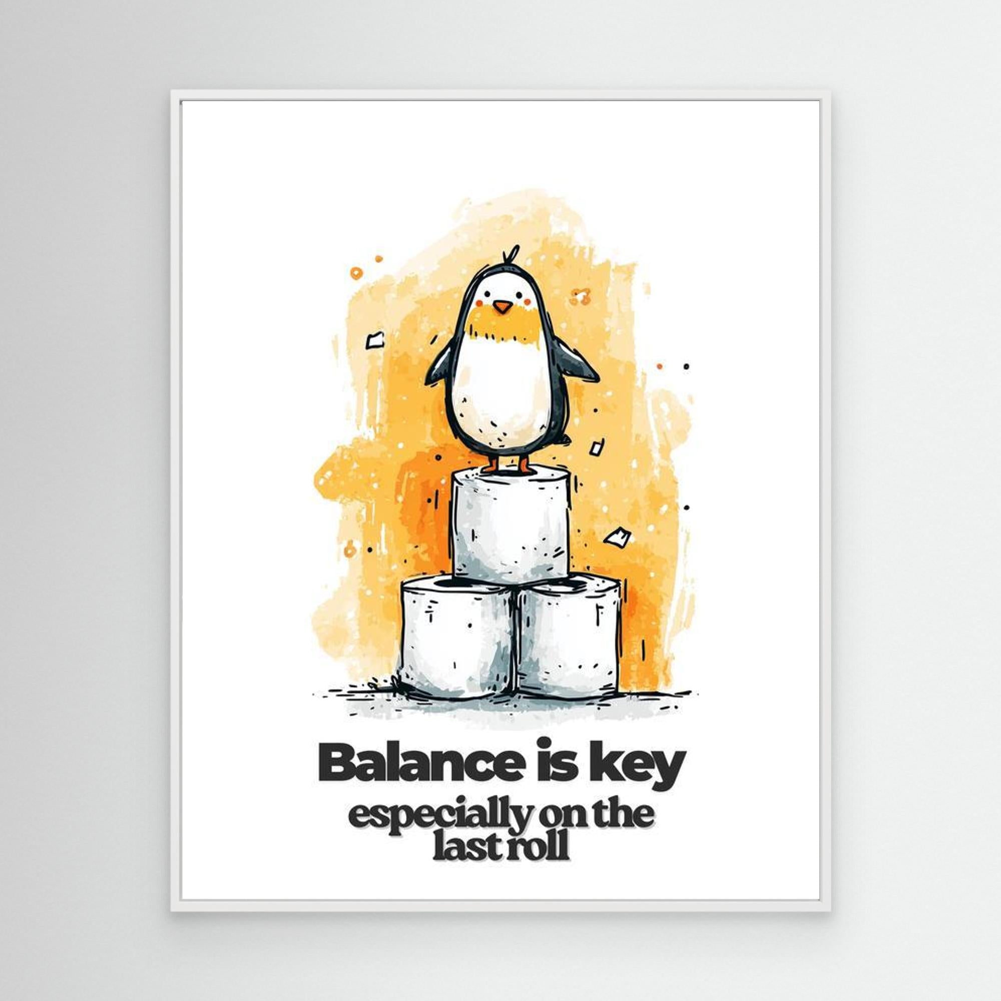 Penguin Bathroom Wall Art - Funny Toilet Roll Print