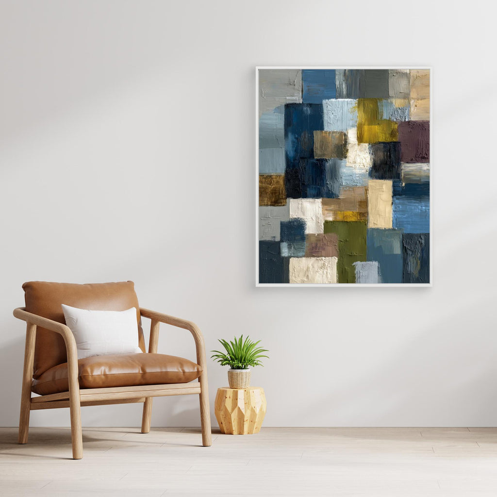 Abstract Blue & Earthy Textured Canvas Art | Framed Wall Decor