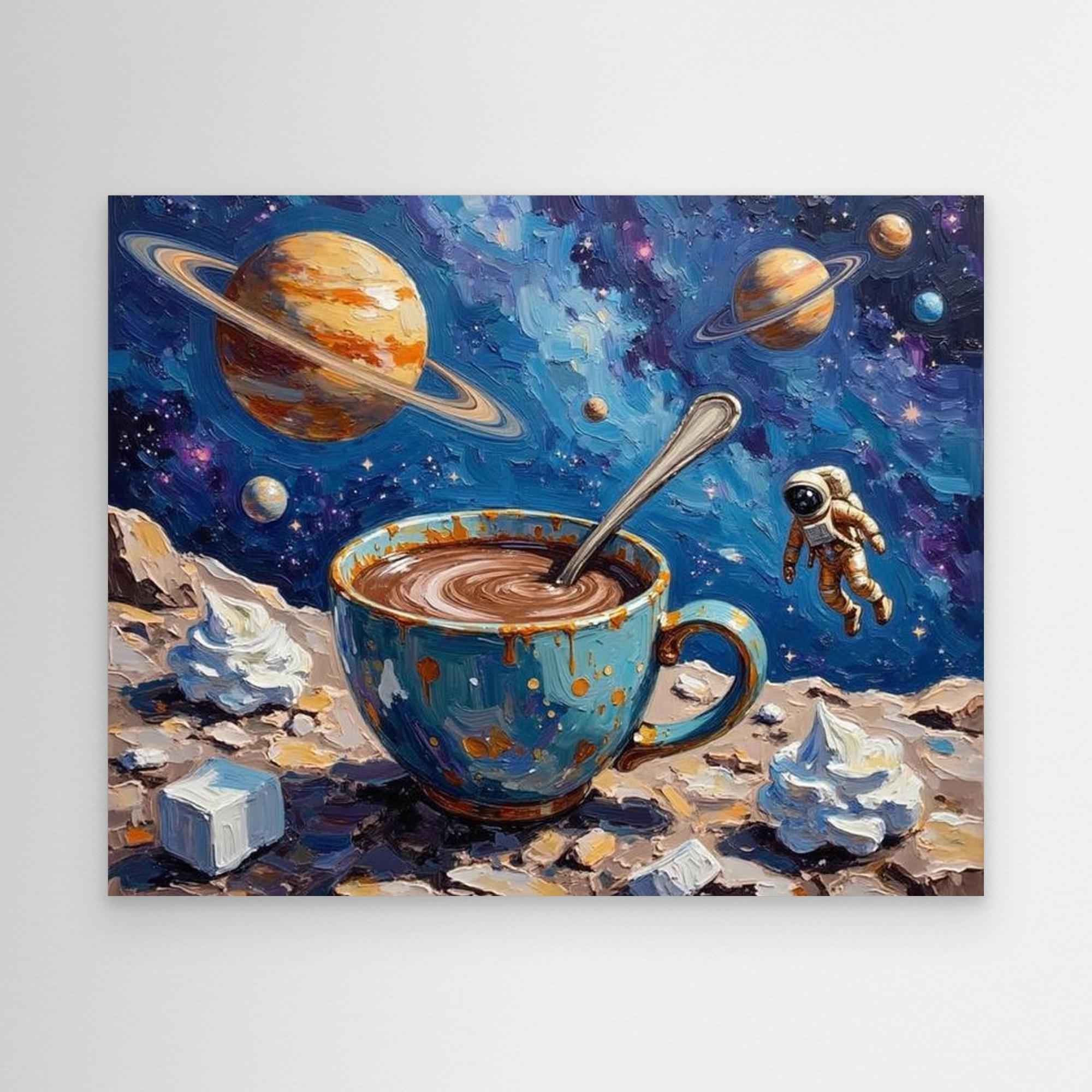 Cosmic Coffee Impressionist Space Canvas Art | UK Made - Framed Pop Art
