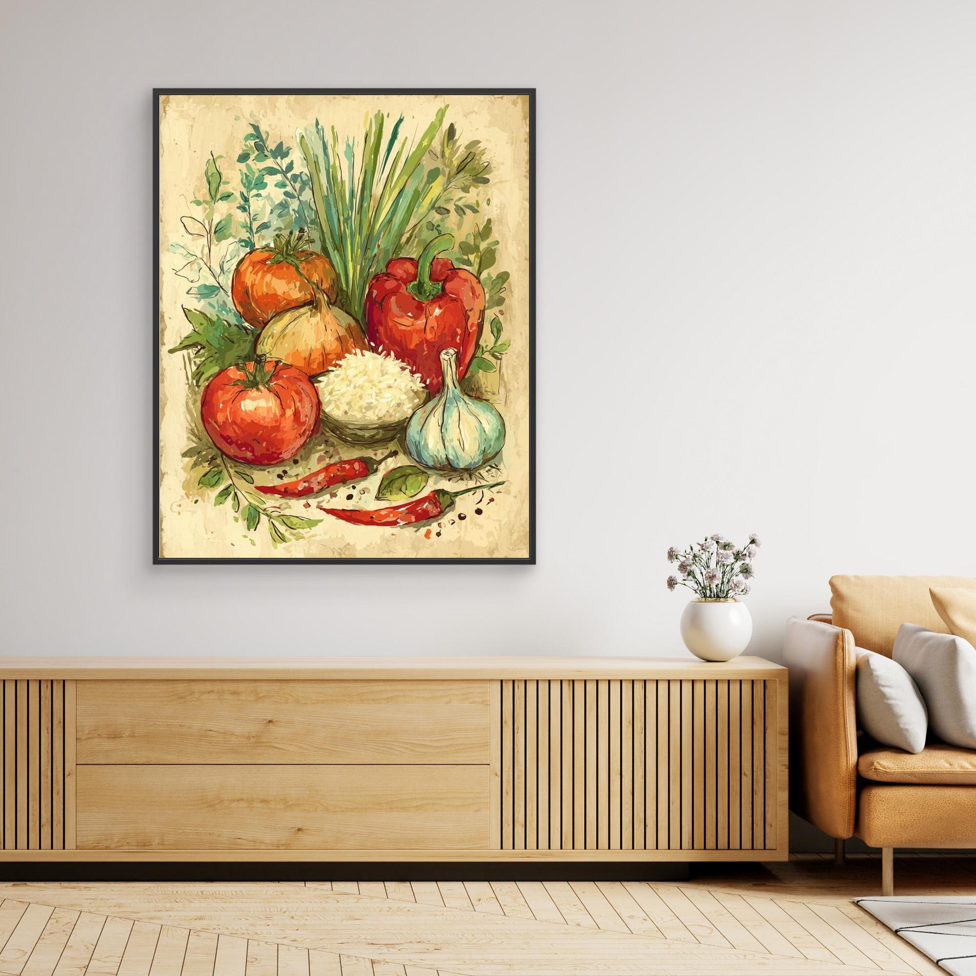 Vintage Style Kitchen Veg Still Life Wall Art | Framed Canvas - Framed Pop Art