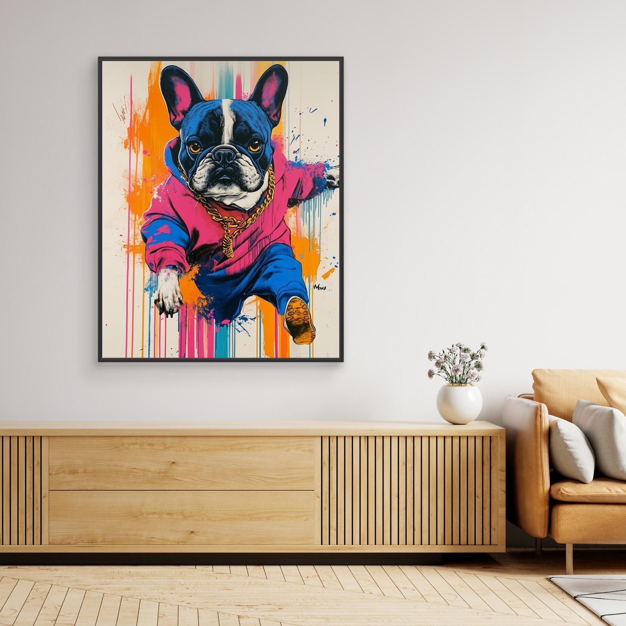 Home Office Pop Art French Bulldog Canvas Wall Art - Framed Pop Art