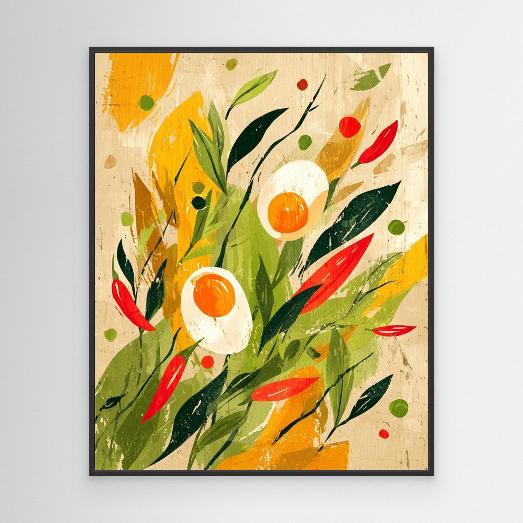 Vibrant Abstract Eggs & Chillies Kitchen Canvas
