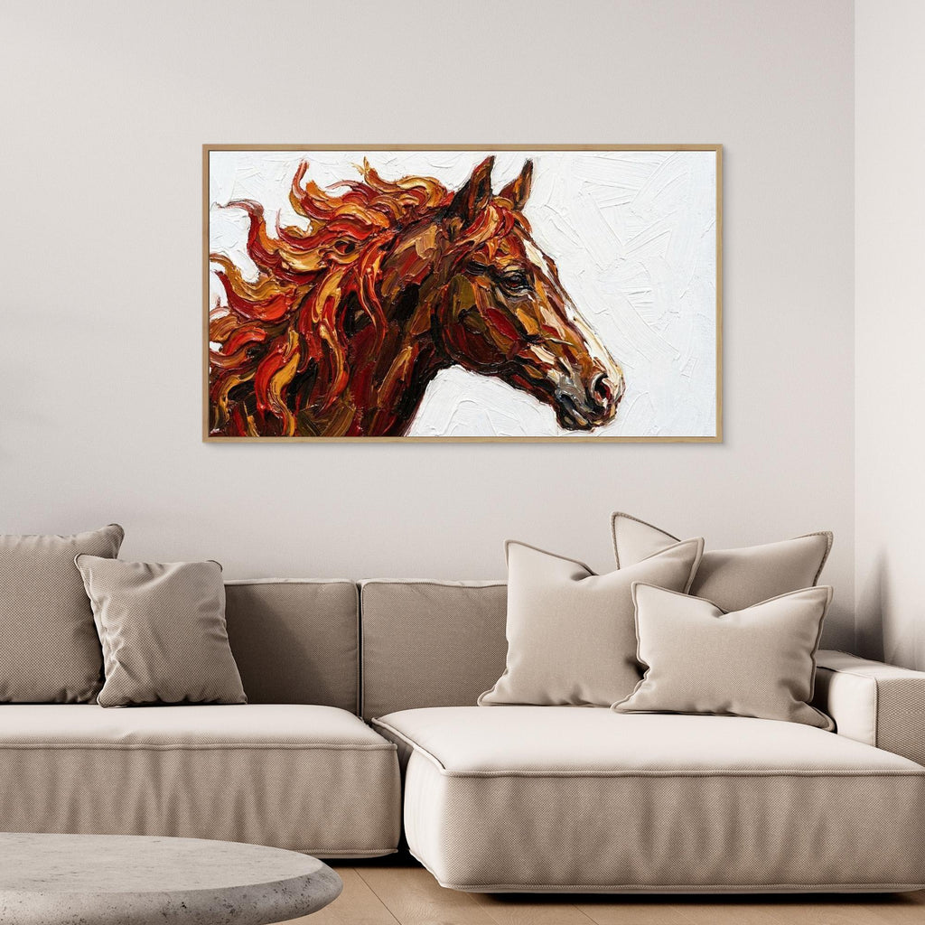 Fire Horse Canvas Print for Modern Living Room Decor - Framed Pop Art