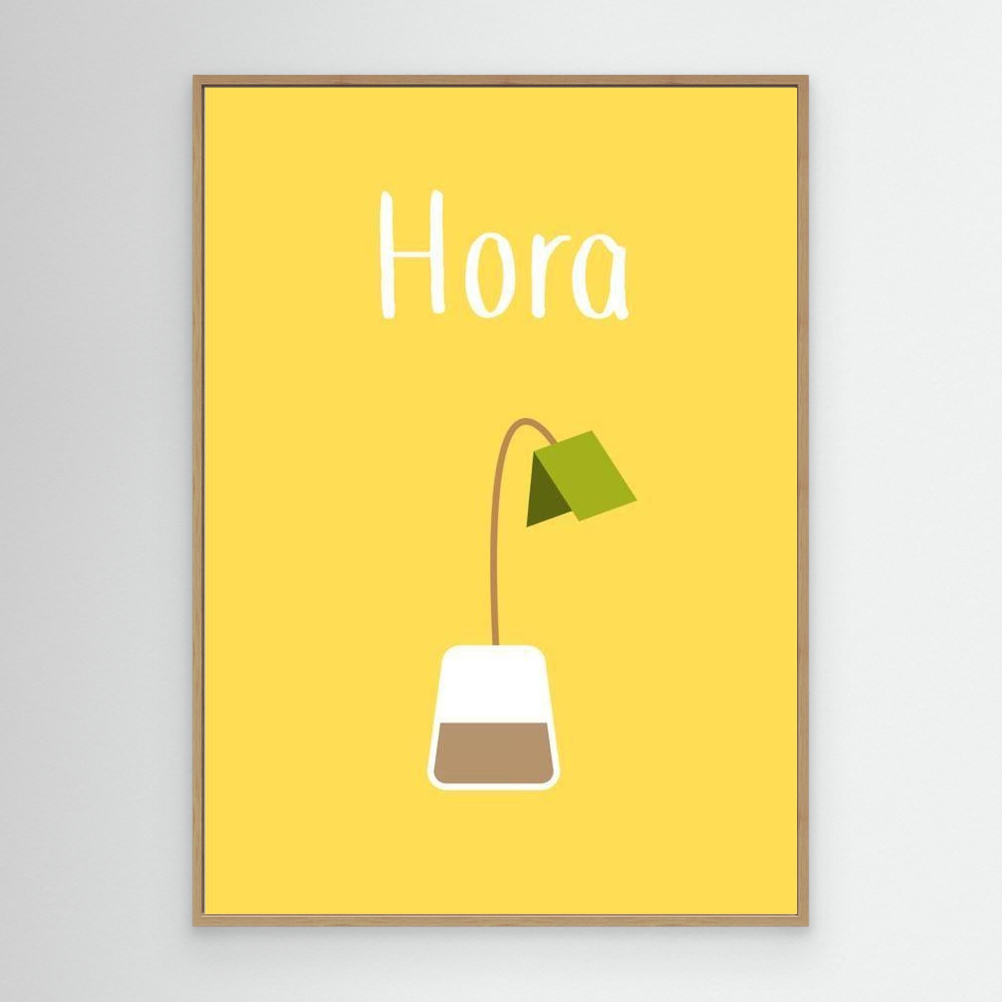 Tea Time 'Hora' Minimalist Kitchen Wall Art | Yellow Canvas - Framed Pop Art