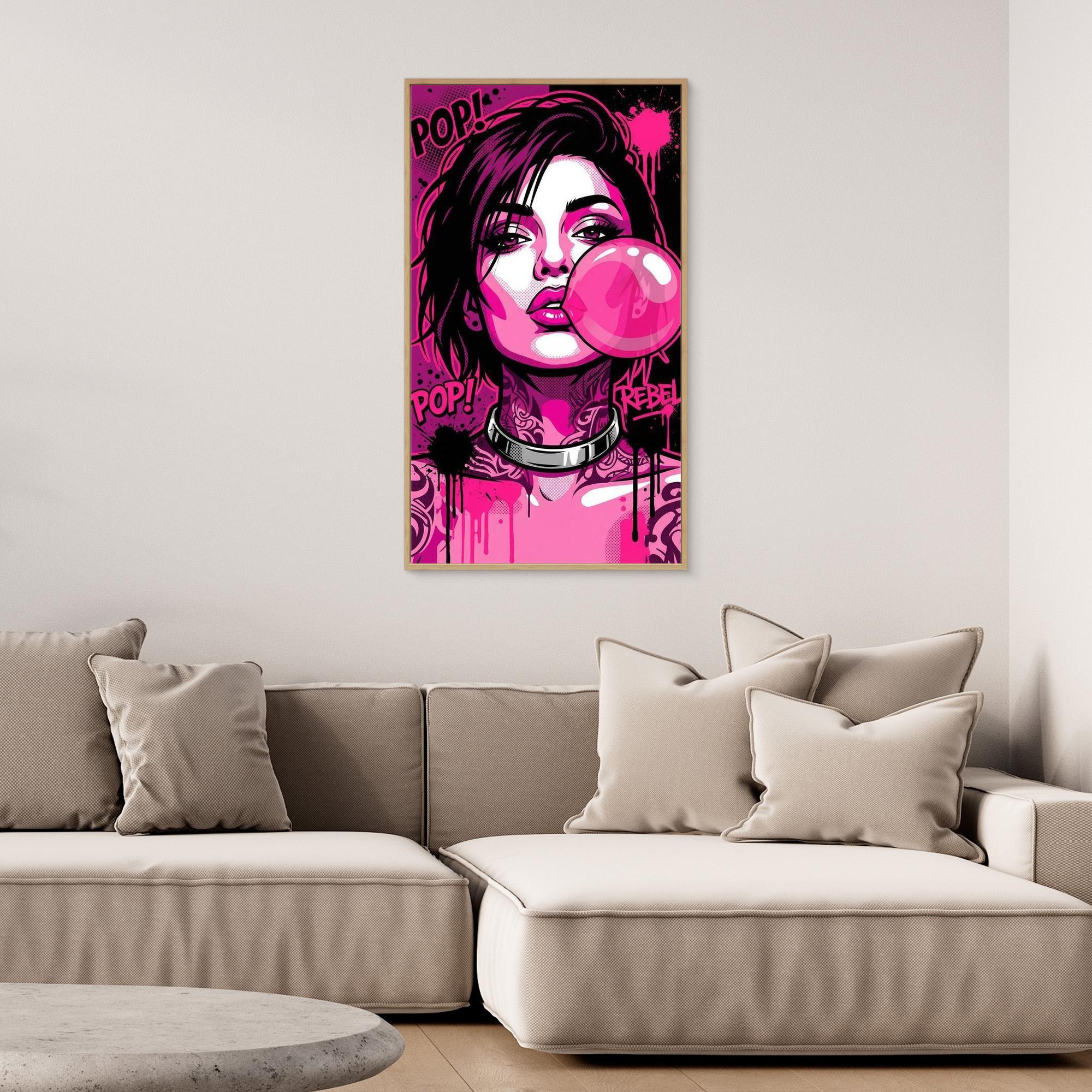 Pink Pop Art Rebel Woman Canvas Print | Modern Wall Art - Framed Pop Art