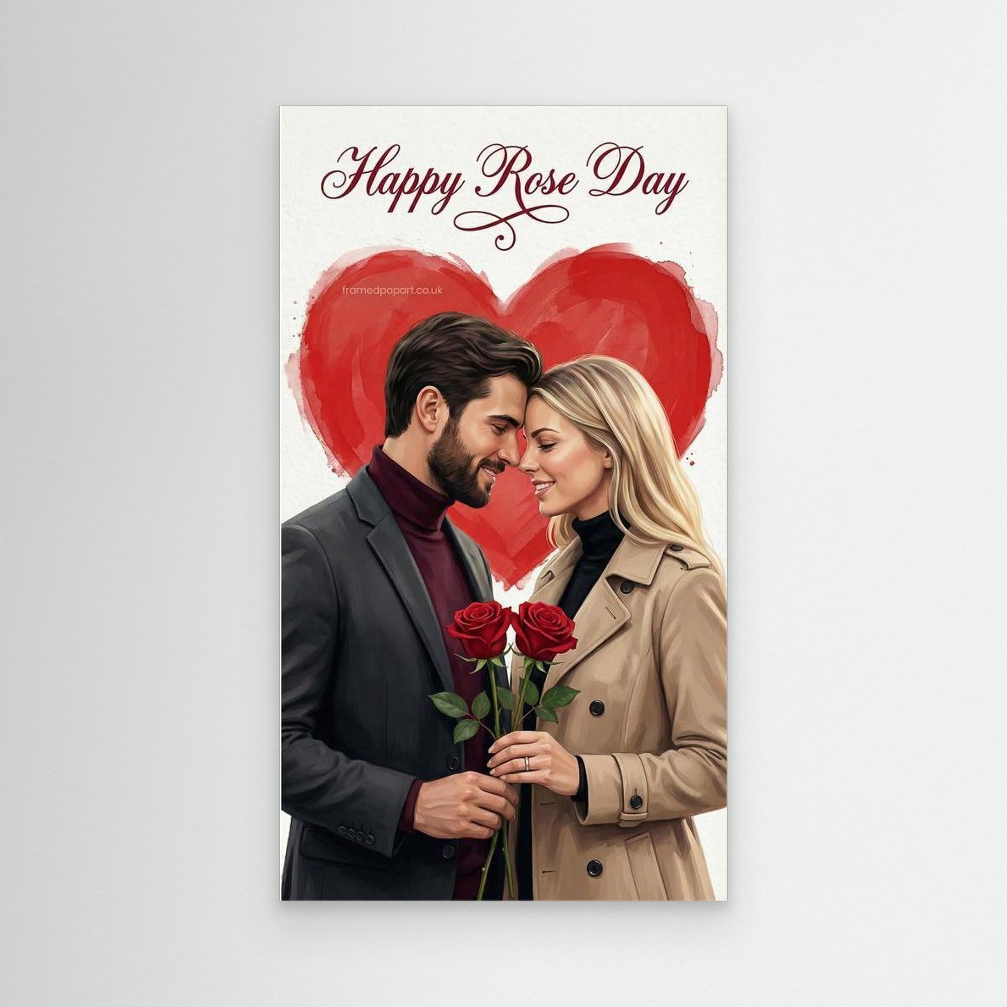 Custom Rose Day Couple Portrait | Personalised Canvas Art