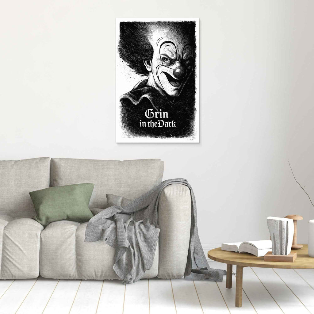 Grin in the Dark Creepy Clown Canvas - Framed Pop Art