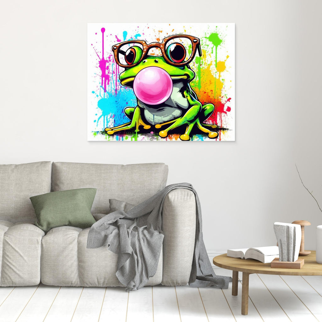 Colorful Frog Wall Art - Nerdy Frog with Glasses Canvas - Framed Pop Art