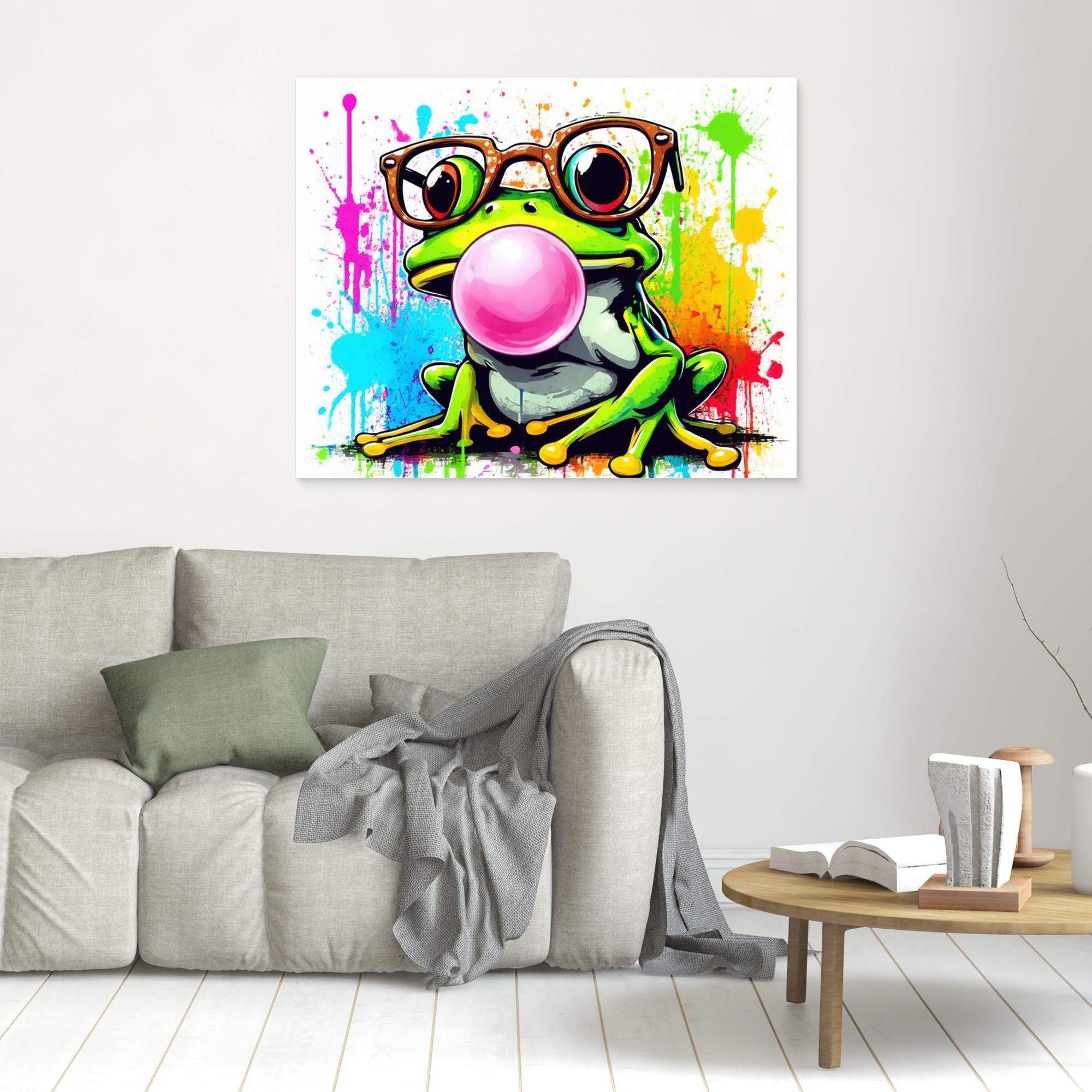 Colorful Frog Wall Art - Nerdy Frog with Glasses Canvas - Framed Pop Art