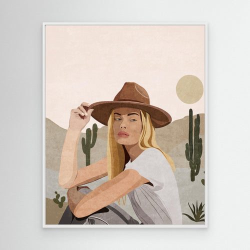 Boho Cowgirl Desert Wall Art | Modern Western Nursery Decor - Framed Pop Art