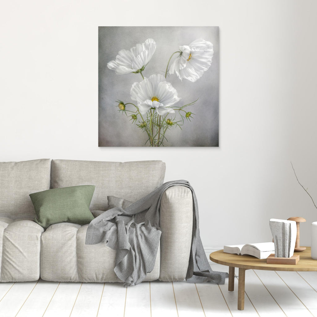 Hallway Wall Art – White Cosmos Floral Canvas Print - Framed Pop Art