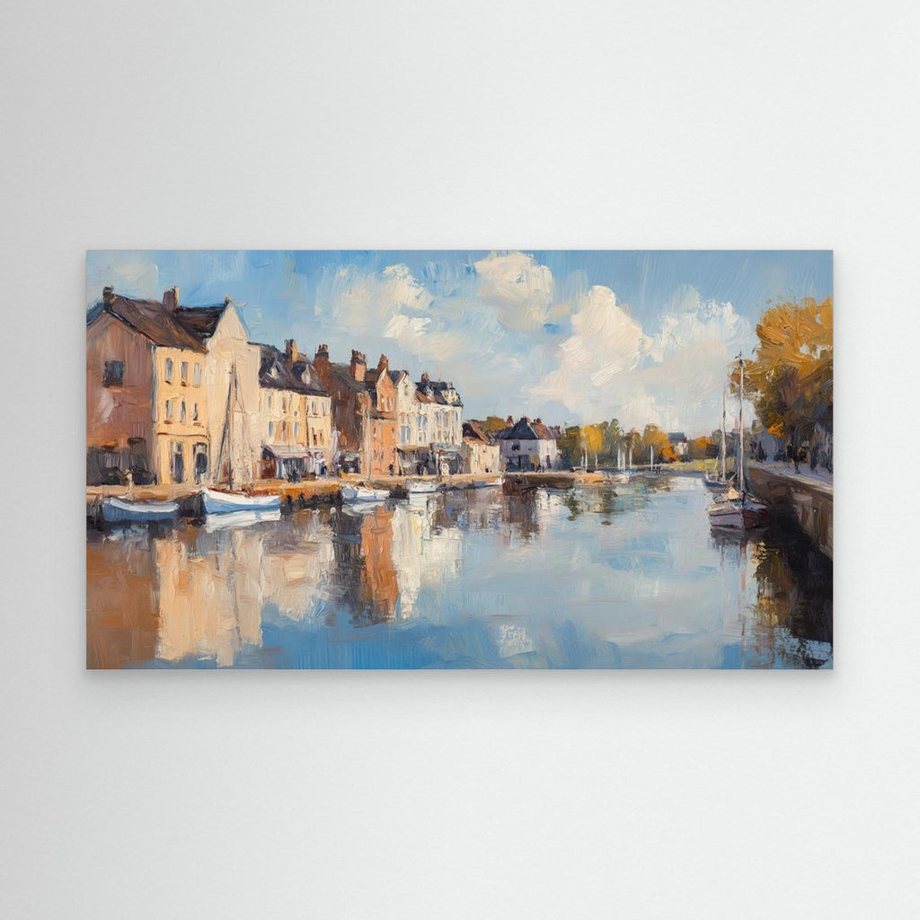 Harbour Reflections Panoramic Canvas Wall Art Print - Framed Pop Art