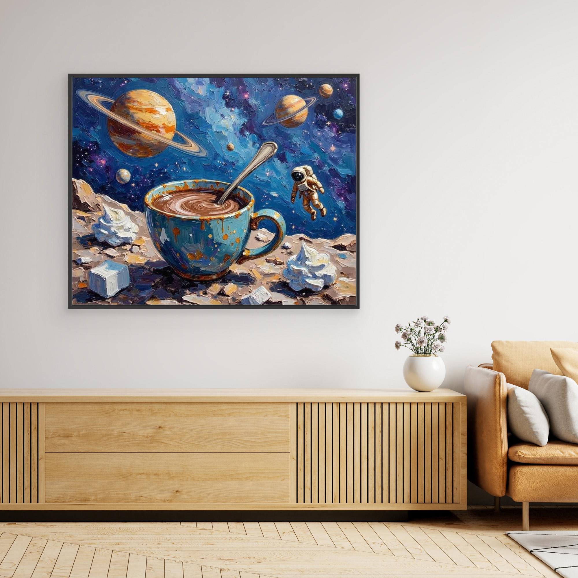 Cosmic Coffee Impressionist Space Canvas Art | UK Made - Framed Pop Art