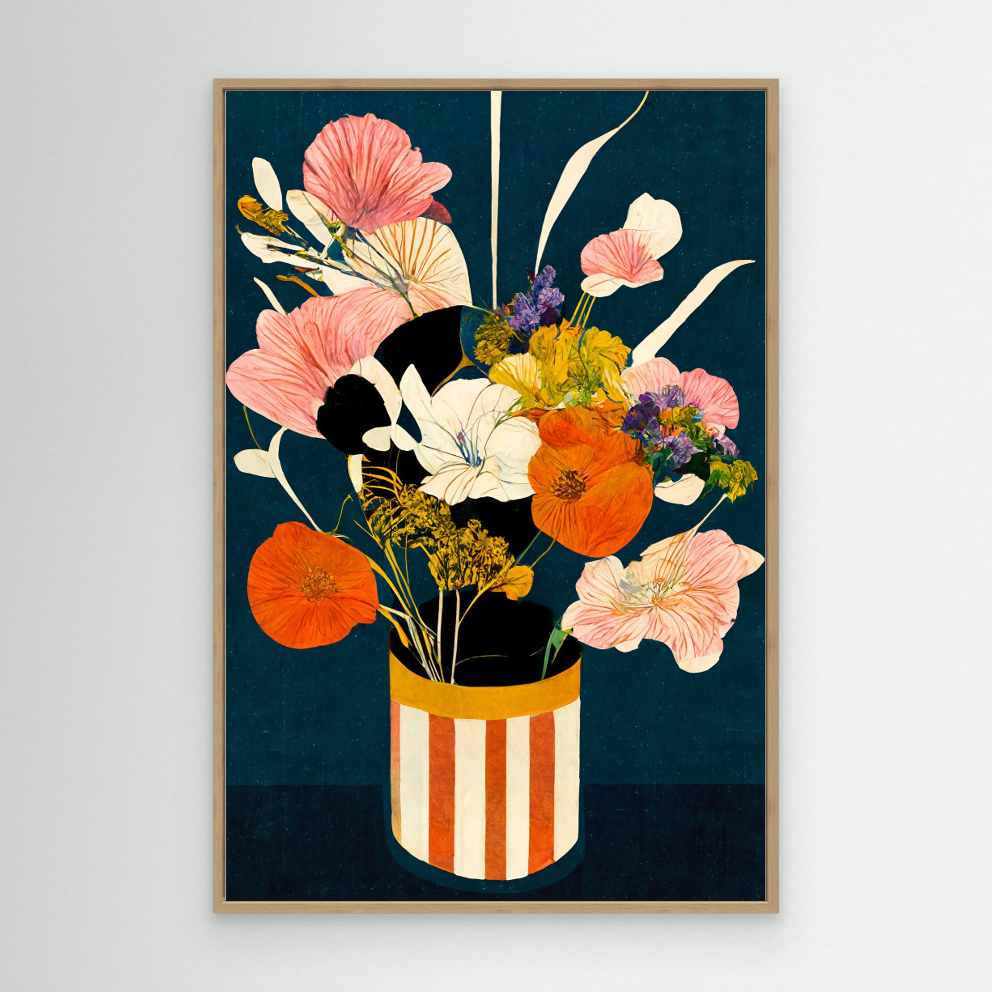 Dark Floral Bouquet Canvas Print | Modern Boho Living Room Art - Framed Pop Art