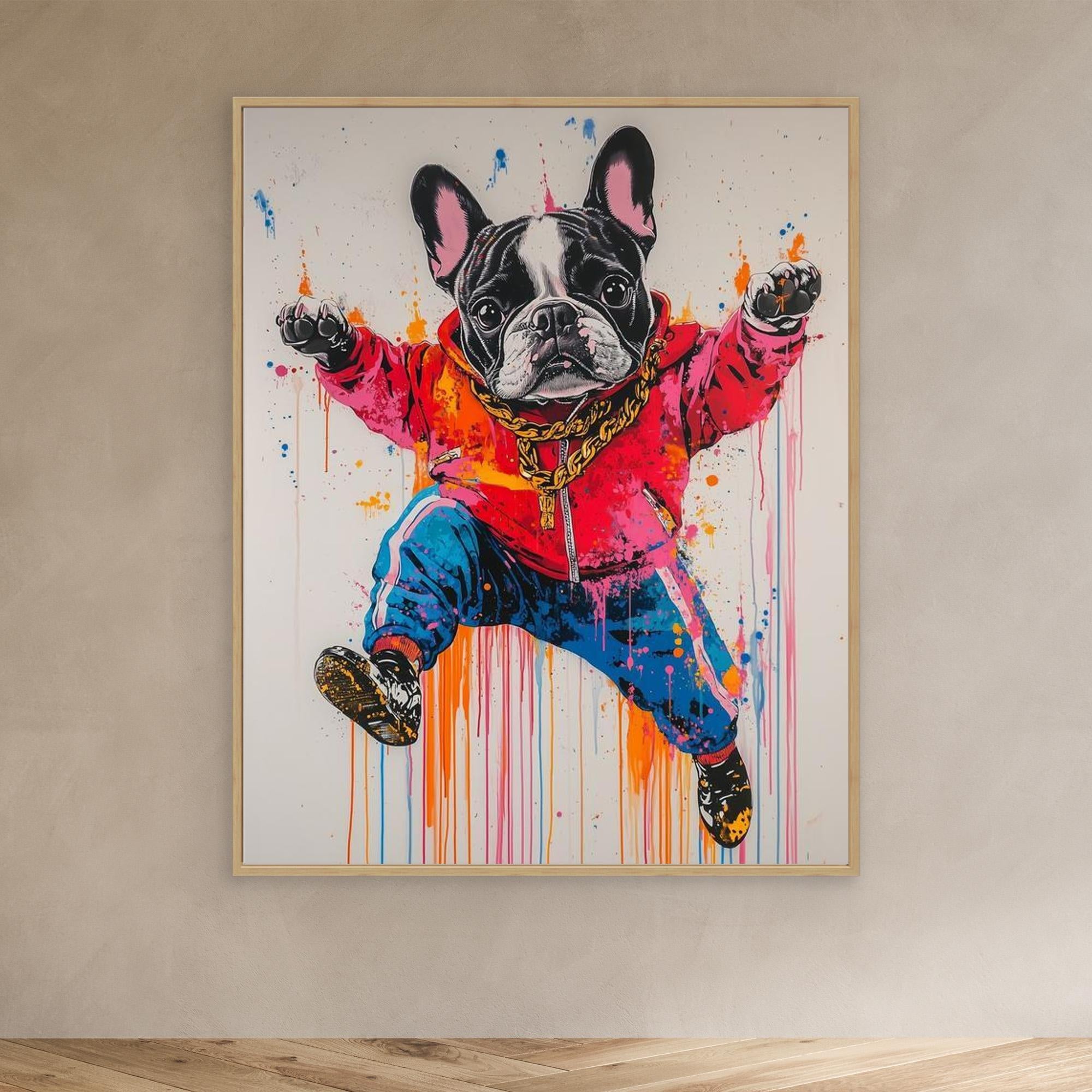 Frenchie Hip Hop Art - Canvas Wall Decor | Urban Dog Print - Framed Pop Art