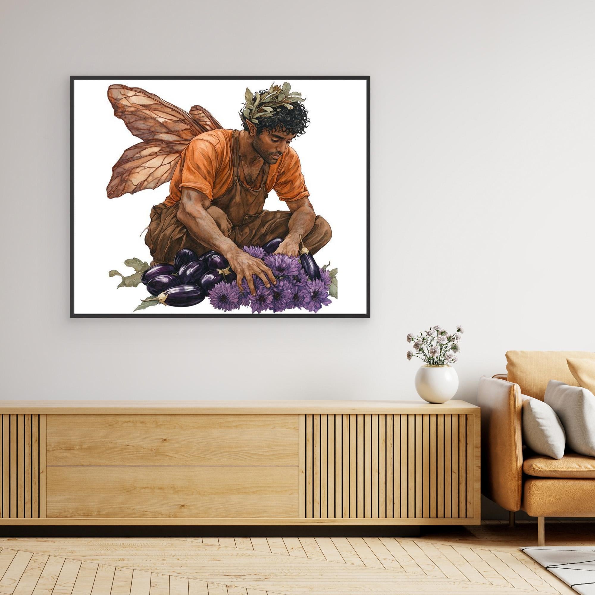 Male Fairy Gardener Art Print | Autumn Harvest Wall Art - Framed Pop Art