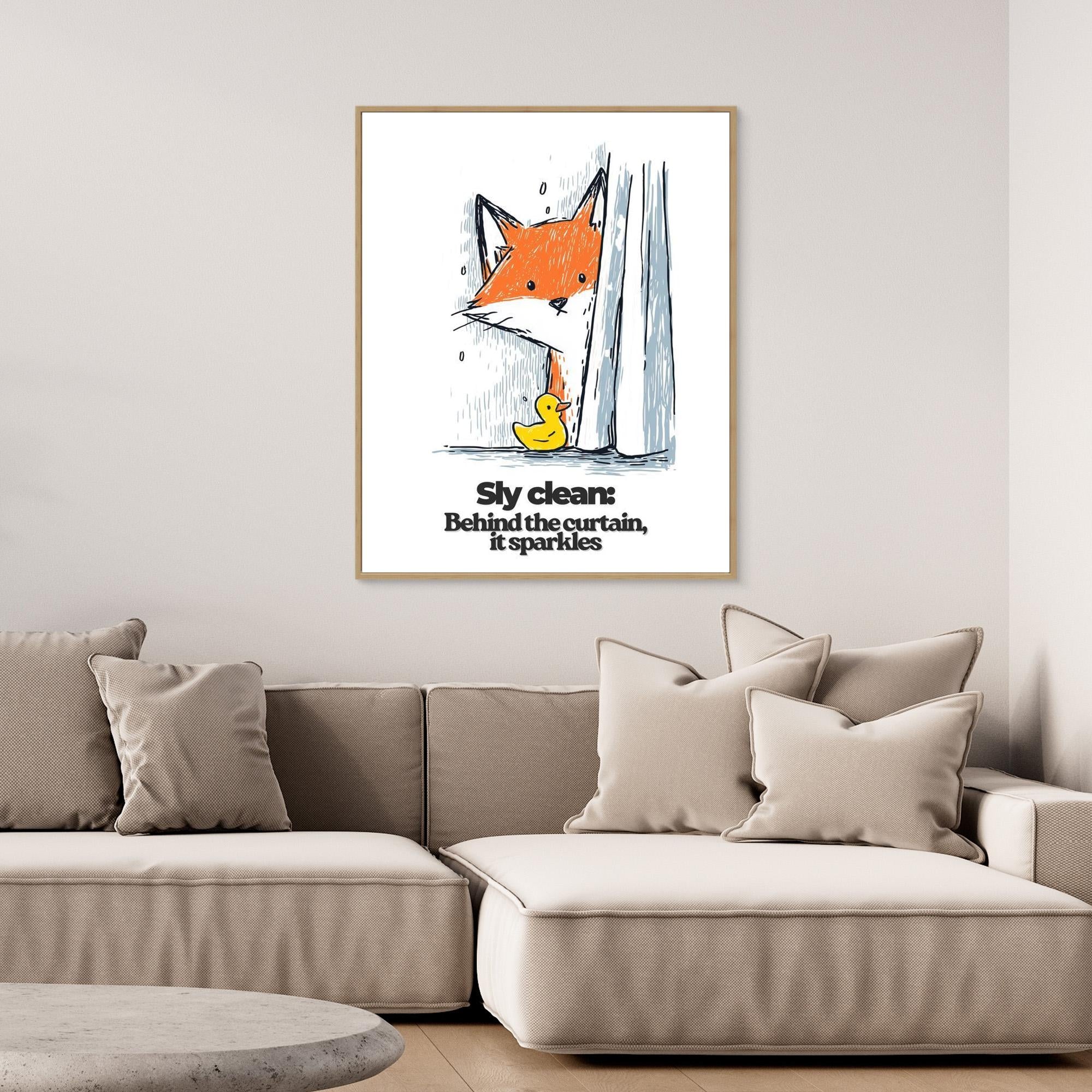 Sly Clean Fox & Rubber Duck Art Print | Fun Bathroom Wall Decor