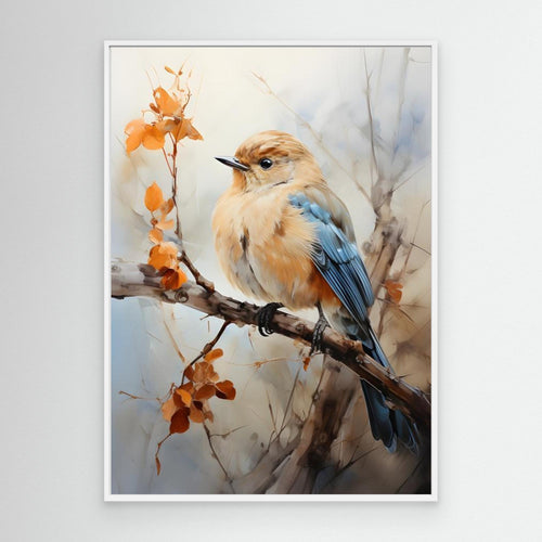 Blue & Orange Bird Canvas Print – Nature Nursery Hallway - Framed Pop Art