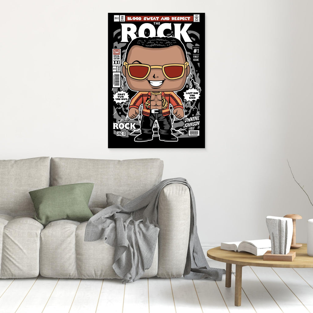 The Rock Wrestling Comic Art | Modern Retro Man Cave Decor - Framed Pop Art