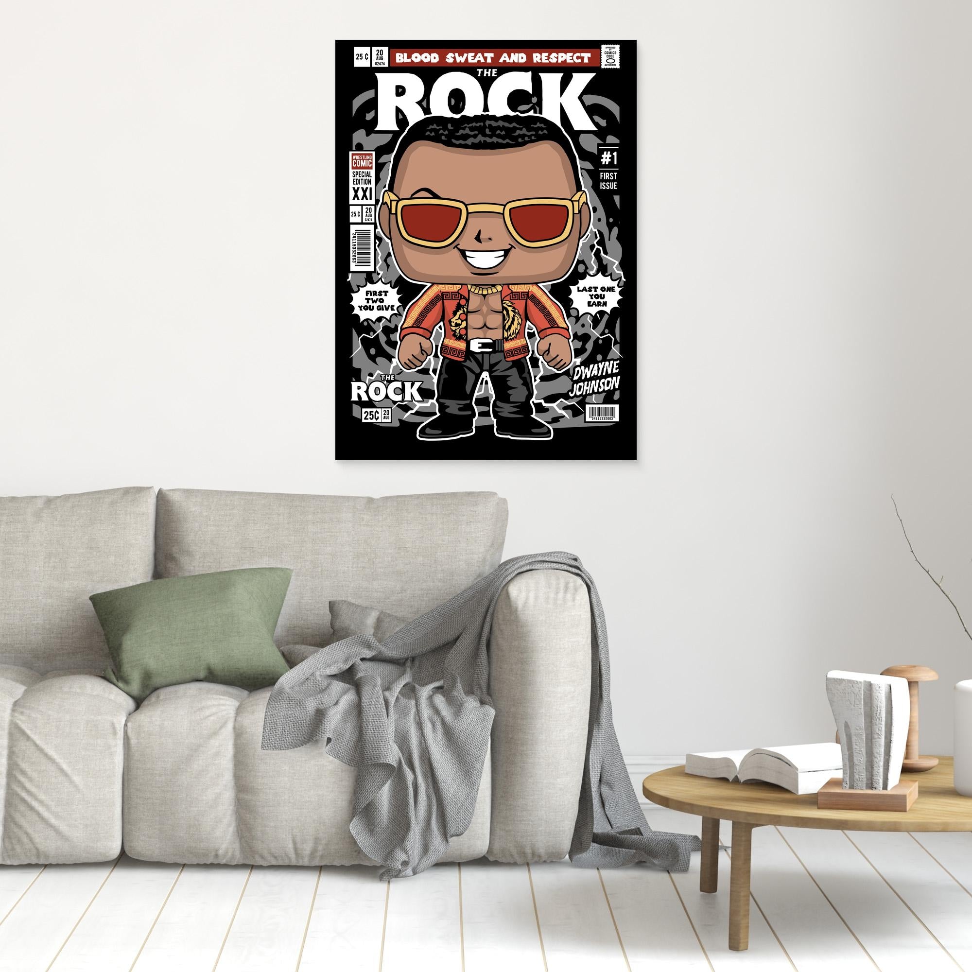 The Rock Wrestling Comic Art | Modern Retro Man Cave Decor - Framed Pop Art