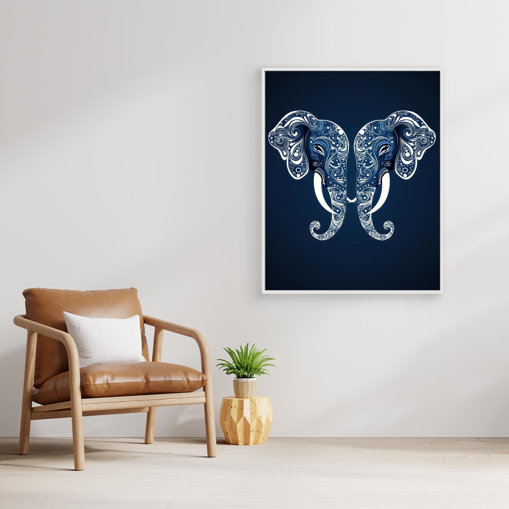 Blue Elephant Mandala Wall Art for Zen Nursery Decor - Framed Pop Art