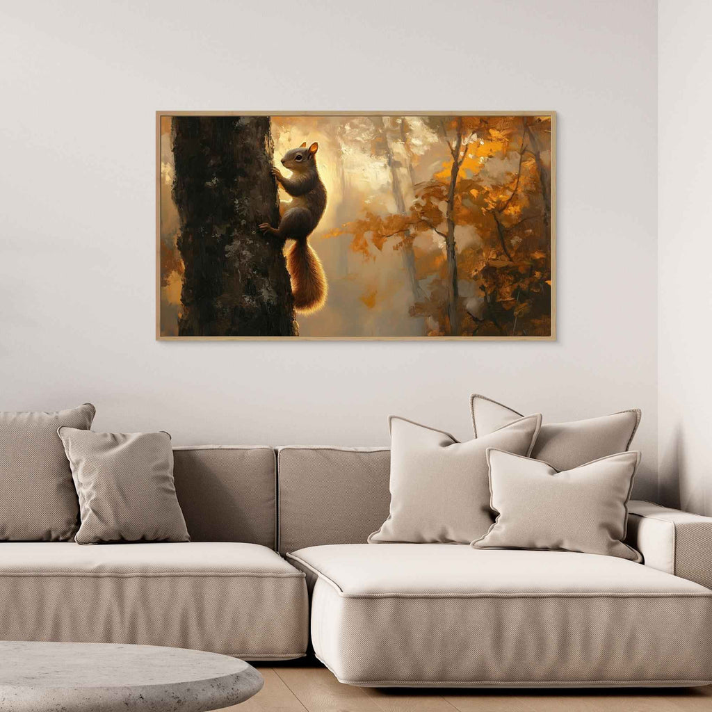Large Autumn Squirrel Woodland Canvas Wall Art - Framed Pop Art