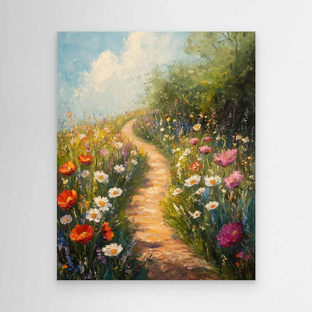 Colorful Wildflower Path Canvas Art | Impressionist Nursery Decor