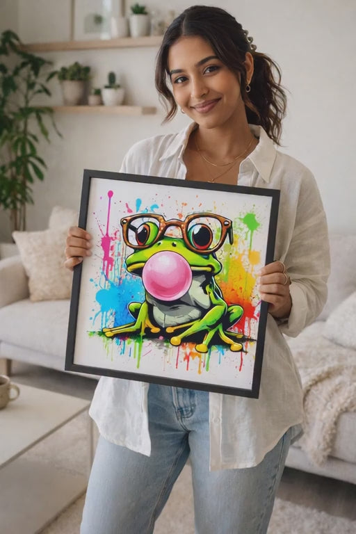 Colorful Frog Wall Art - Nerdy Frog with Glasses Canvas