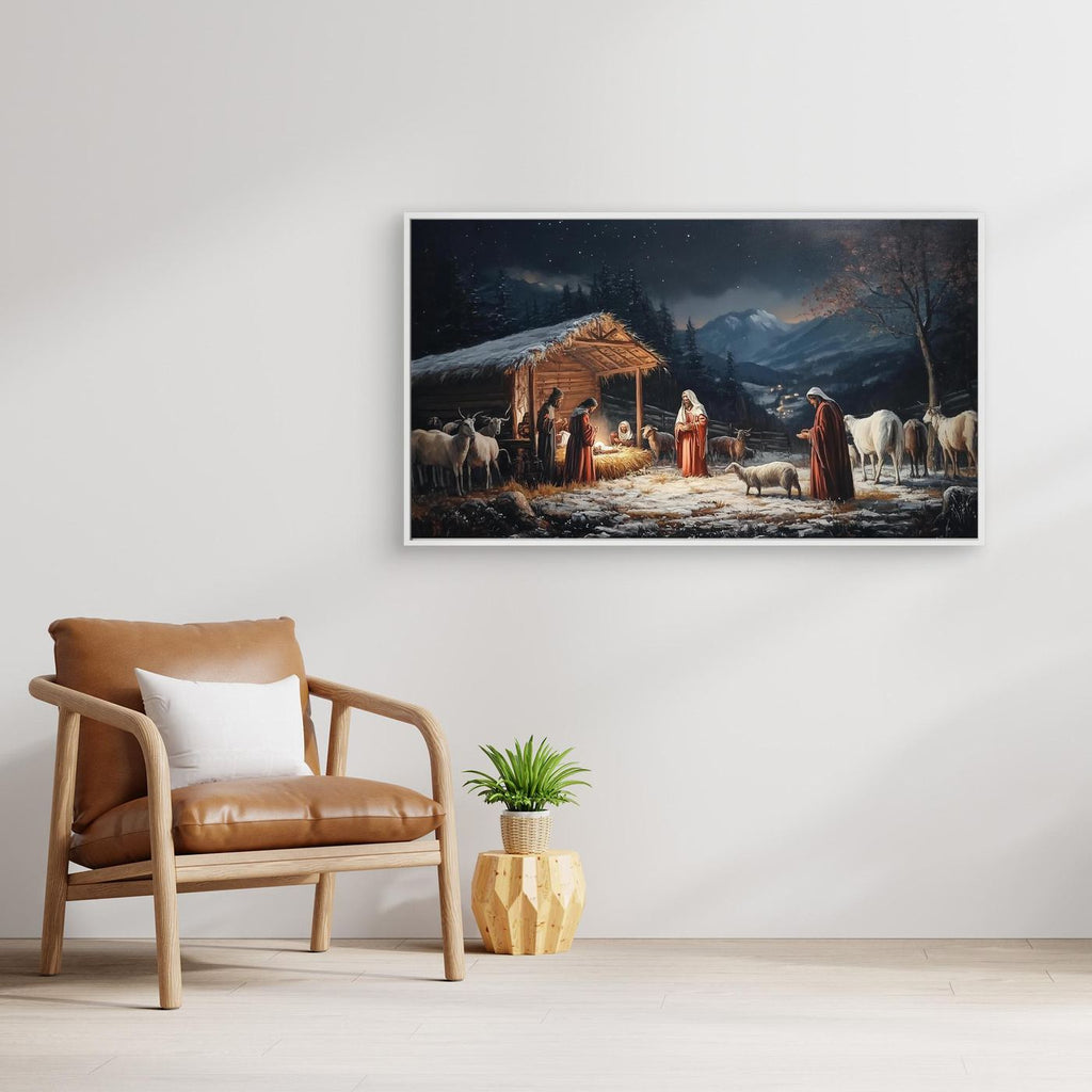 Rustic Nativity Canvas Print for Christmas Living Room