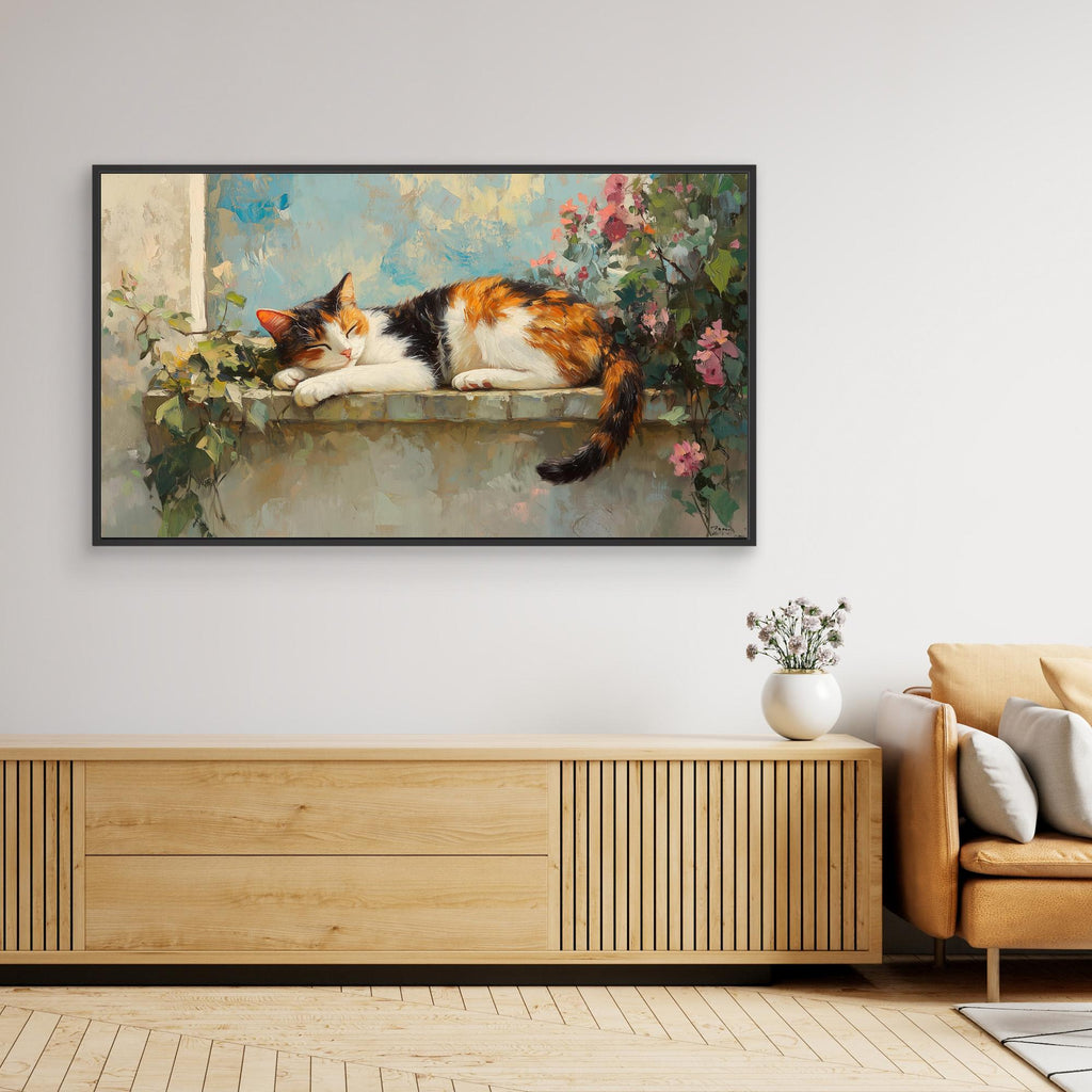 Large Framed Wall Art – Cosy Cat Lounge Decor Print - Framed Pop Art