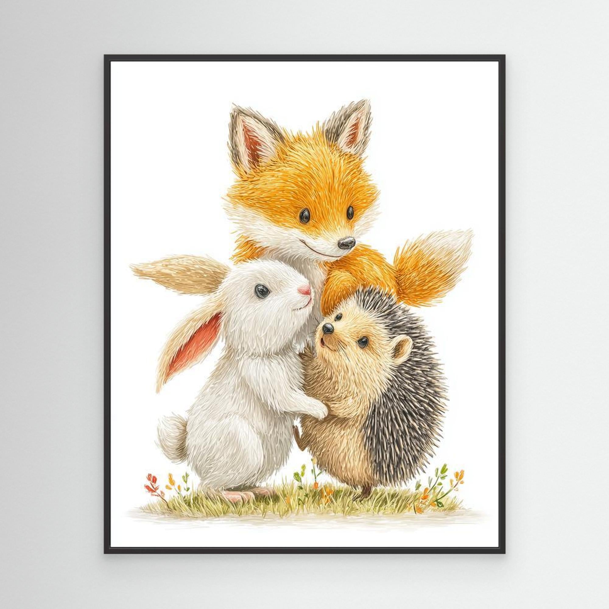 Cute Forest Friends Nursery Wall Art | Woodland Animals - Framed Pop Art