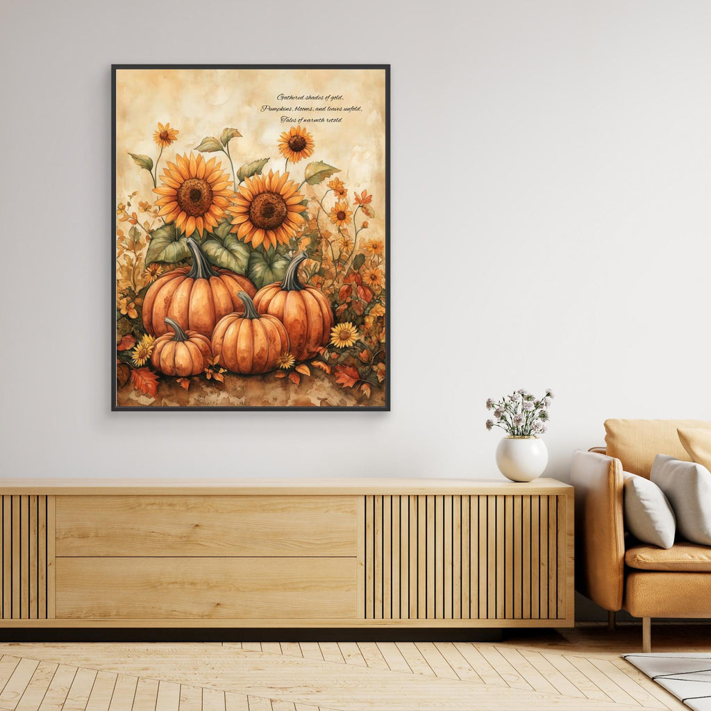 Autumn Pumpkins Sunflowers Canvas Wall Art