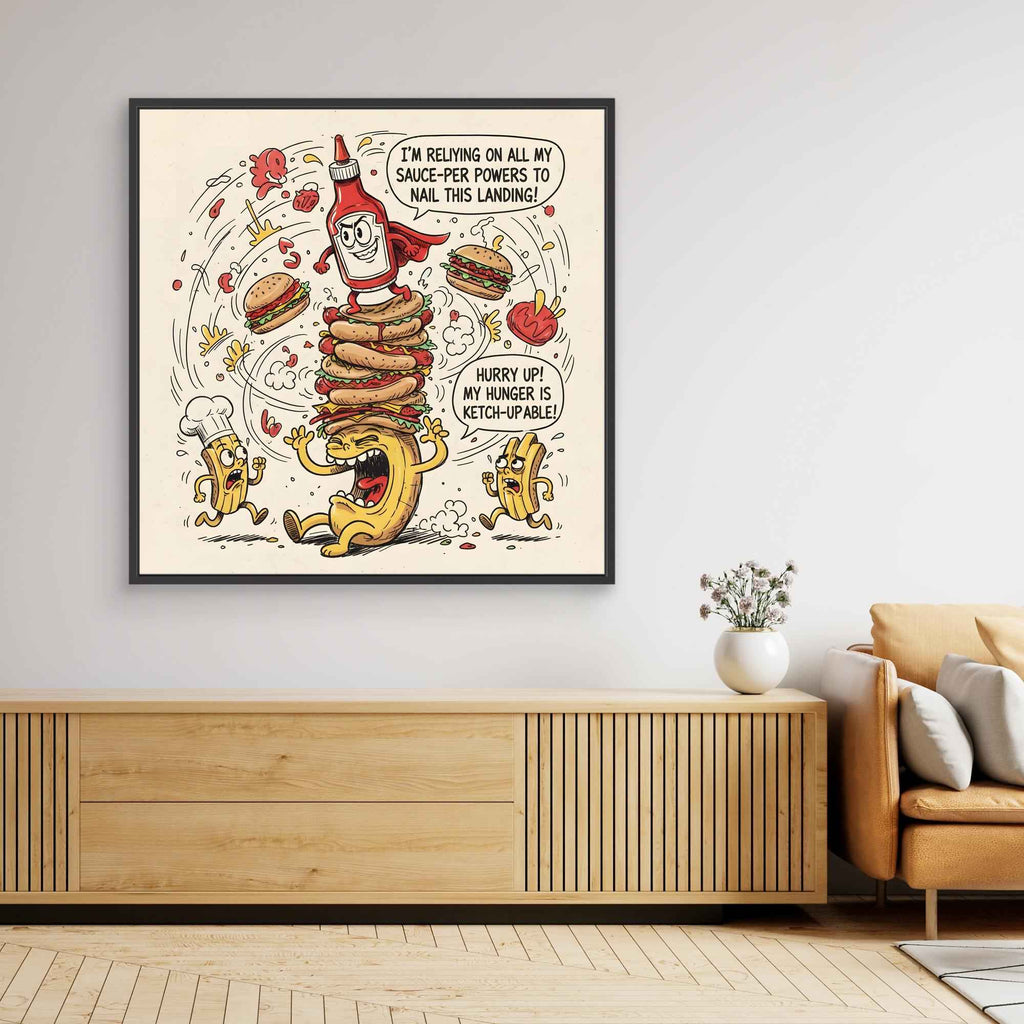 Funny Ketchup Burger Canvas Wall Art - Framed Pop Art