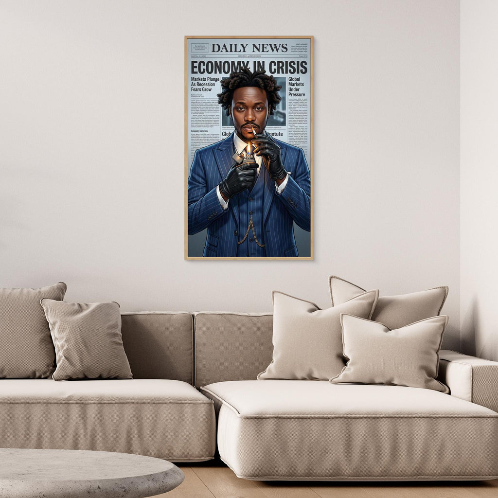 Financial Mastermind Newspaper Art | Framed Noir Canvas - Framed Pop Art