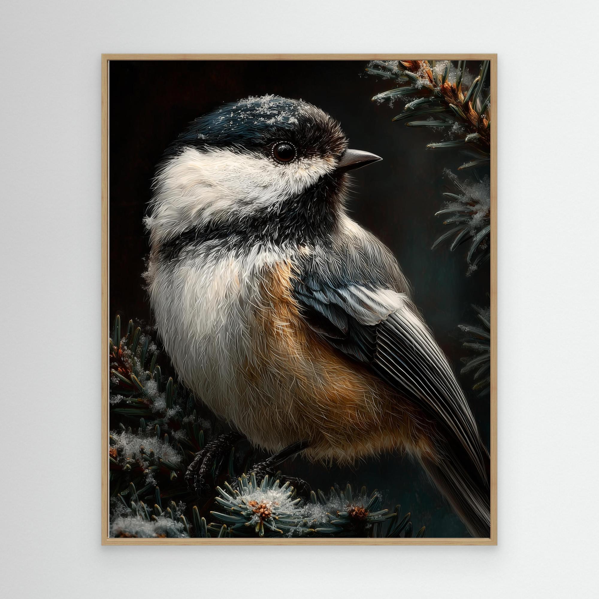 Hallway Bird Wall Art – Winter Chickadee Canvas Print - Framed Pop Art