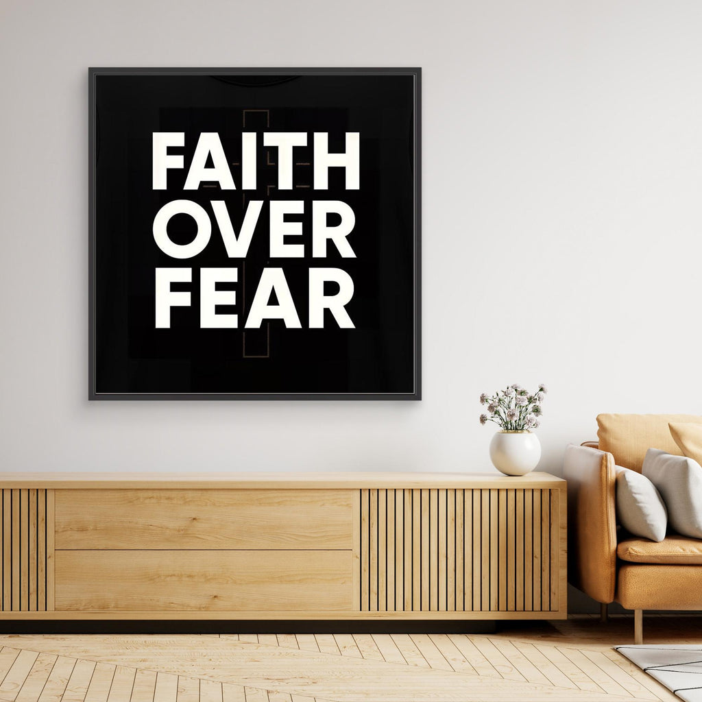 Faith Over Fear Wall Art | Modern Christian Bedroom Quote - Framed Pop Art