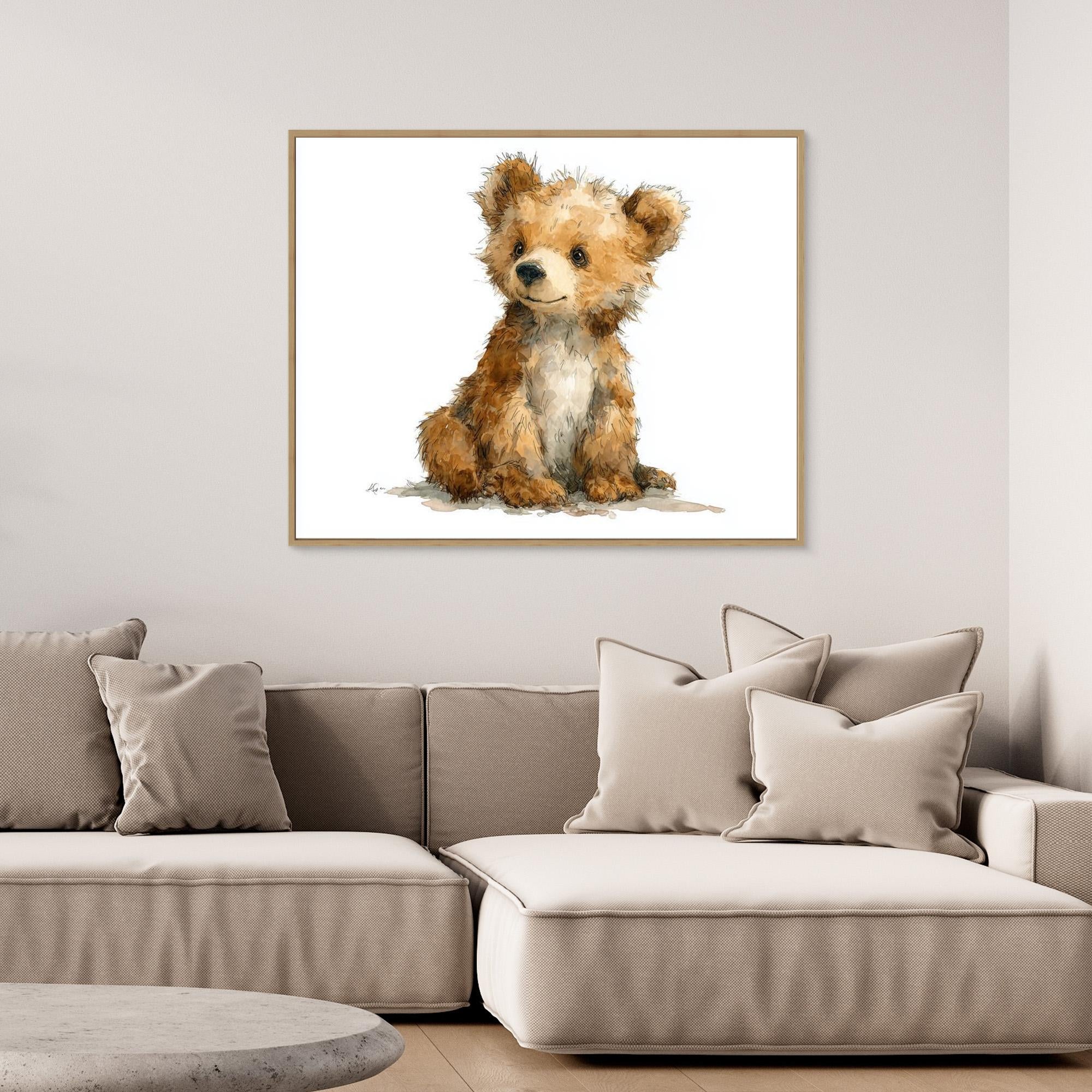 Baby Bear Nursery Wall Art | Cute Watercolour Cub Print - Framed Pop Art