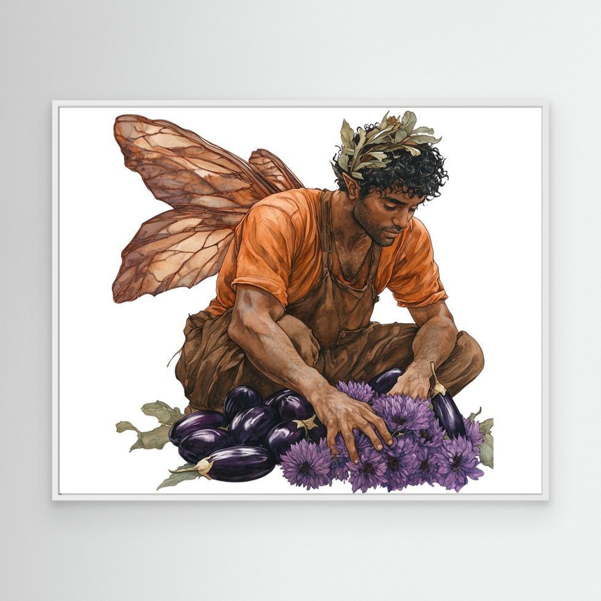 Male Fairy Gardener Art Print | Autumn Harvest Wall Art - Framed Pop Art