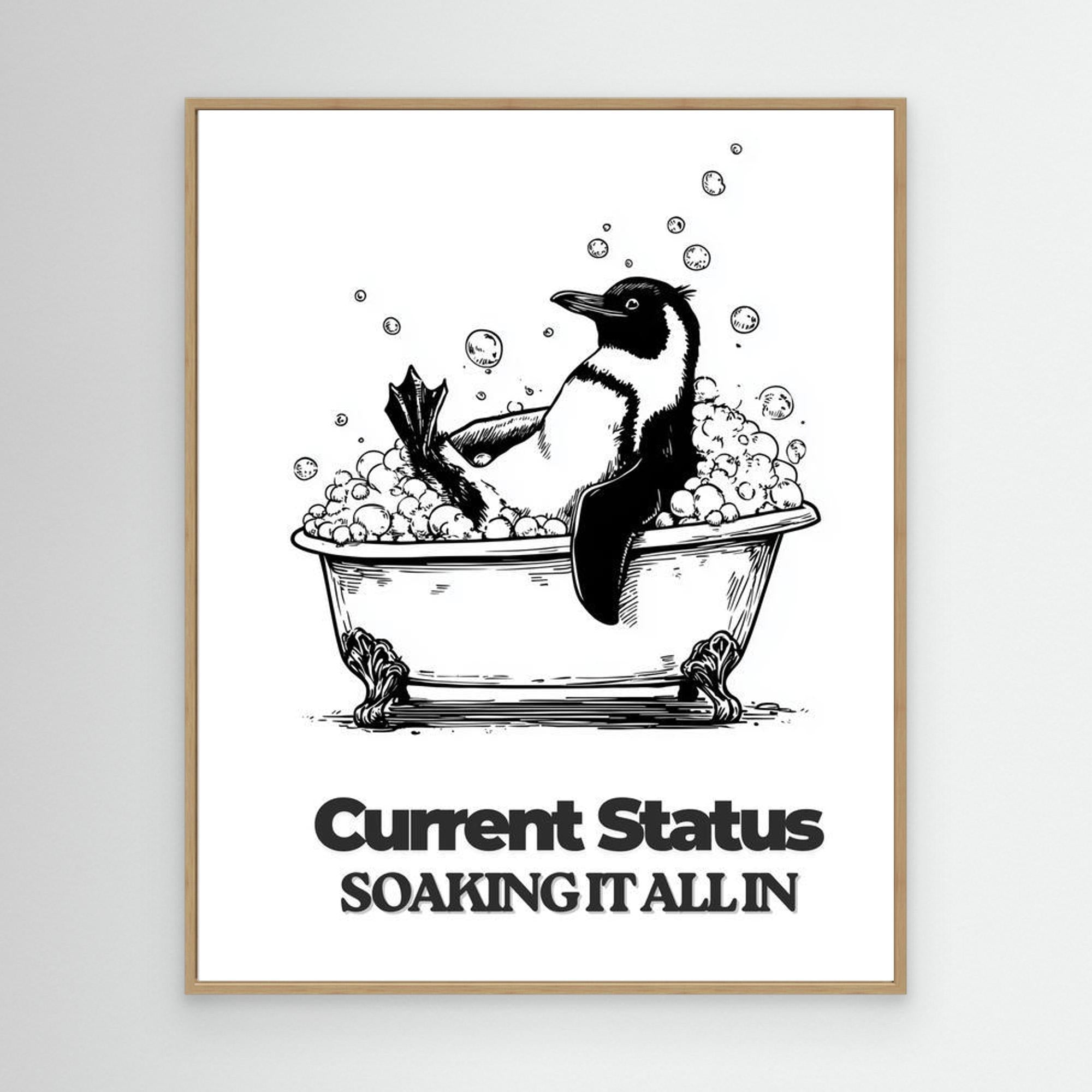 Penguin in a Bathtub Wall Art | Fun Bathroom Decor