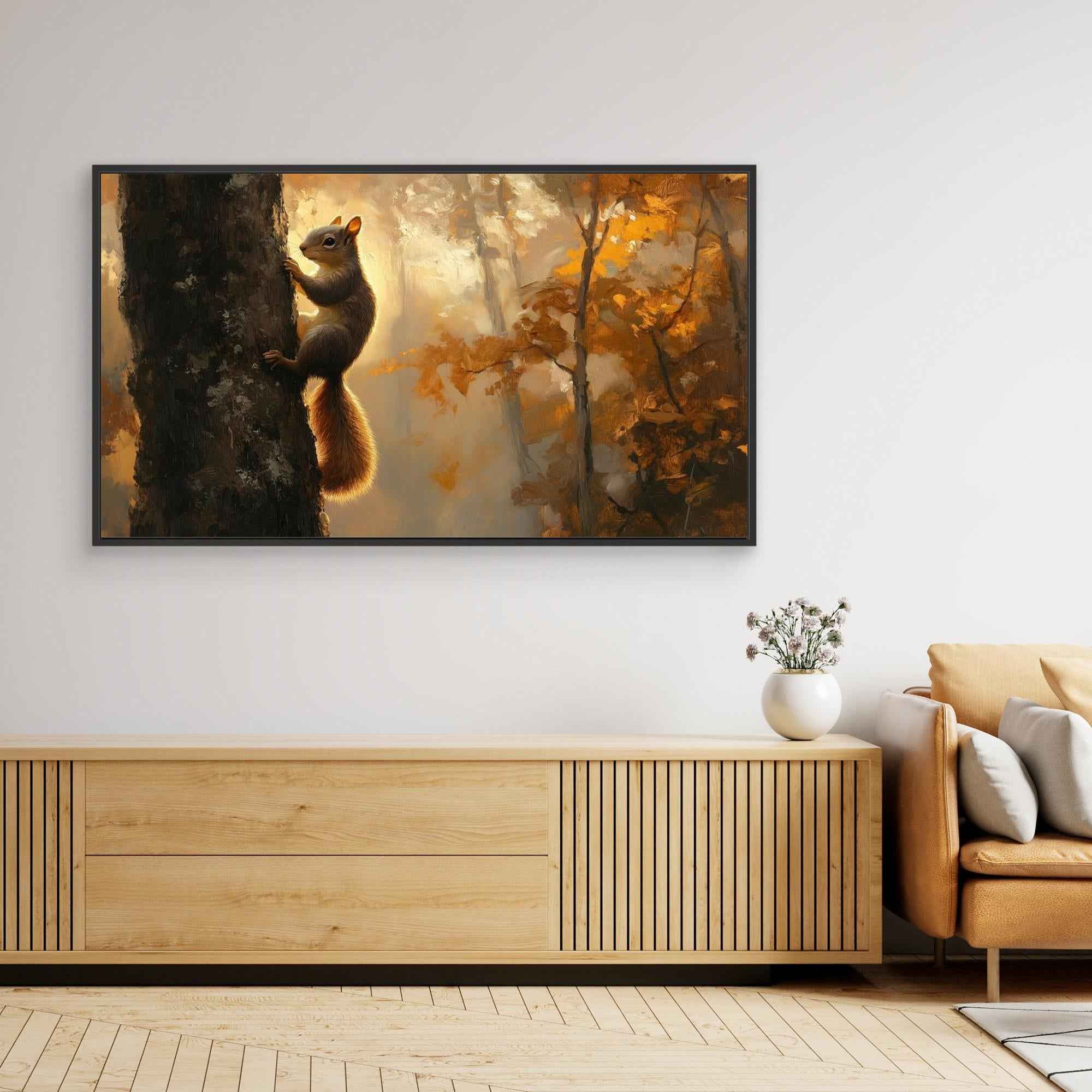 Large Autumn Squirrel Woodland Canvas Wall Art - Framed Pop Art