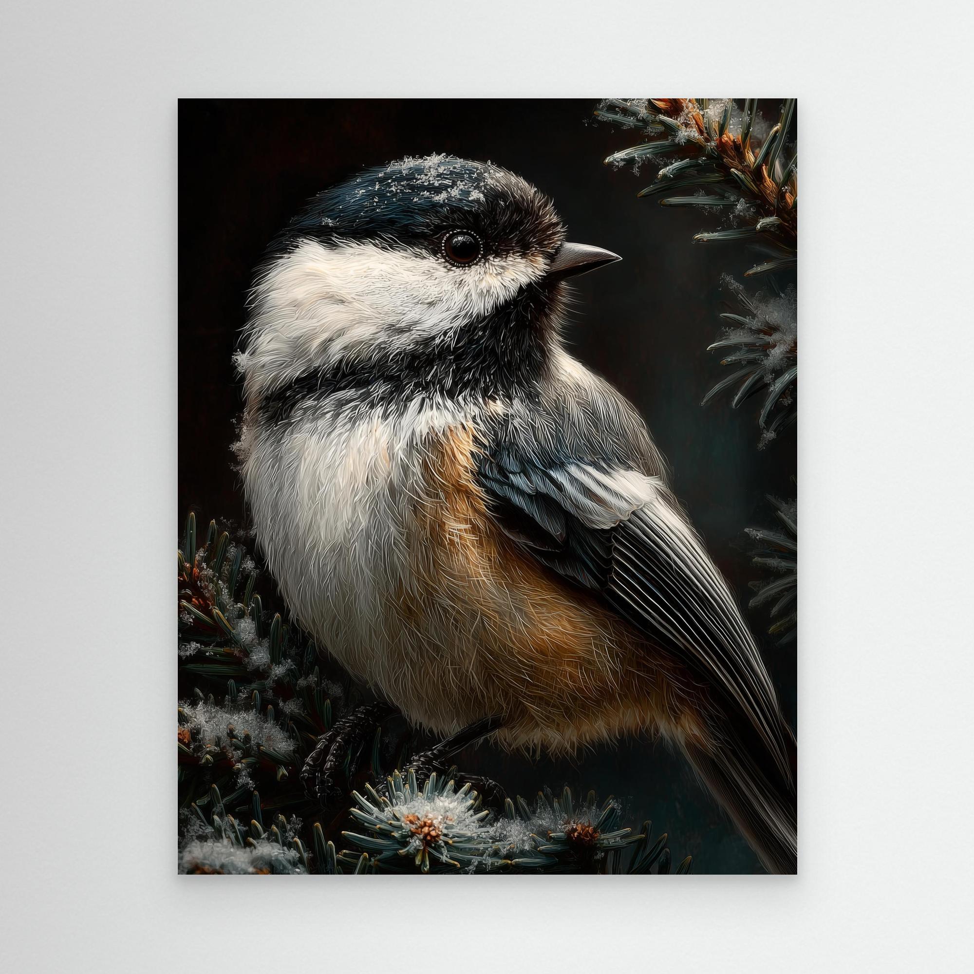 Hallway Bird Wall Art – Winter Chickadee Canvas Print - Framed Pop Art