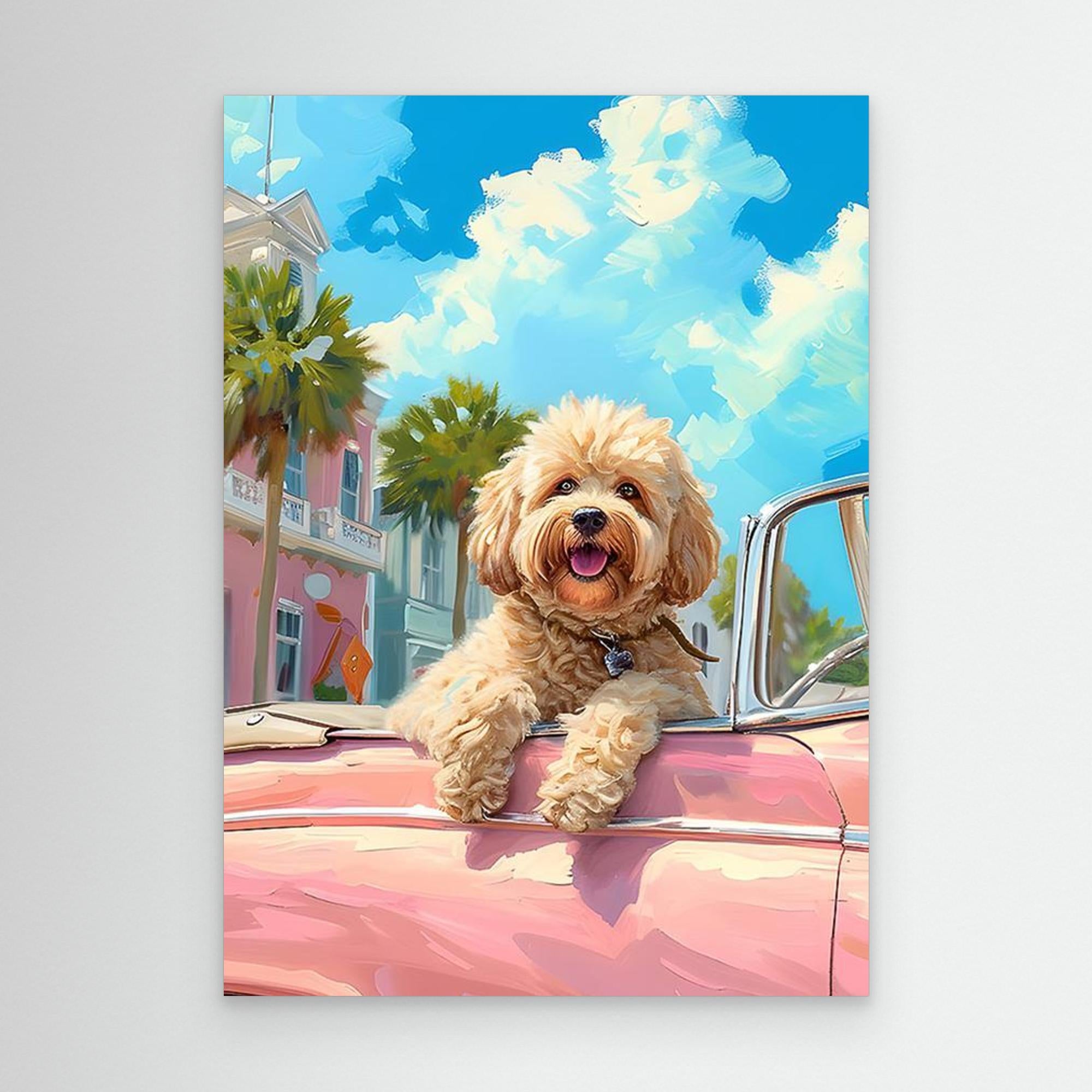 Retro Dog Wall Art Print for Coastal Living Room Decor - Framed Pop Art