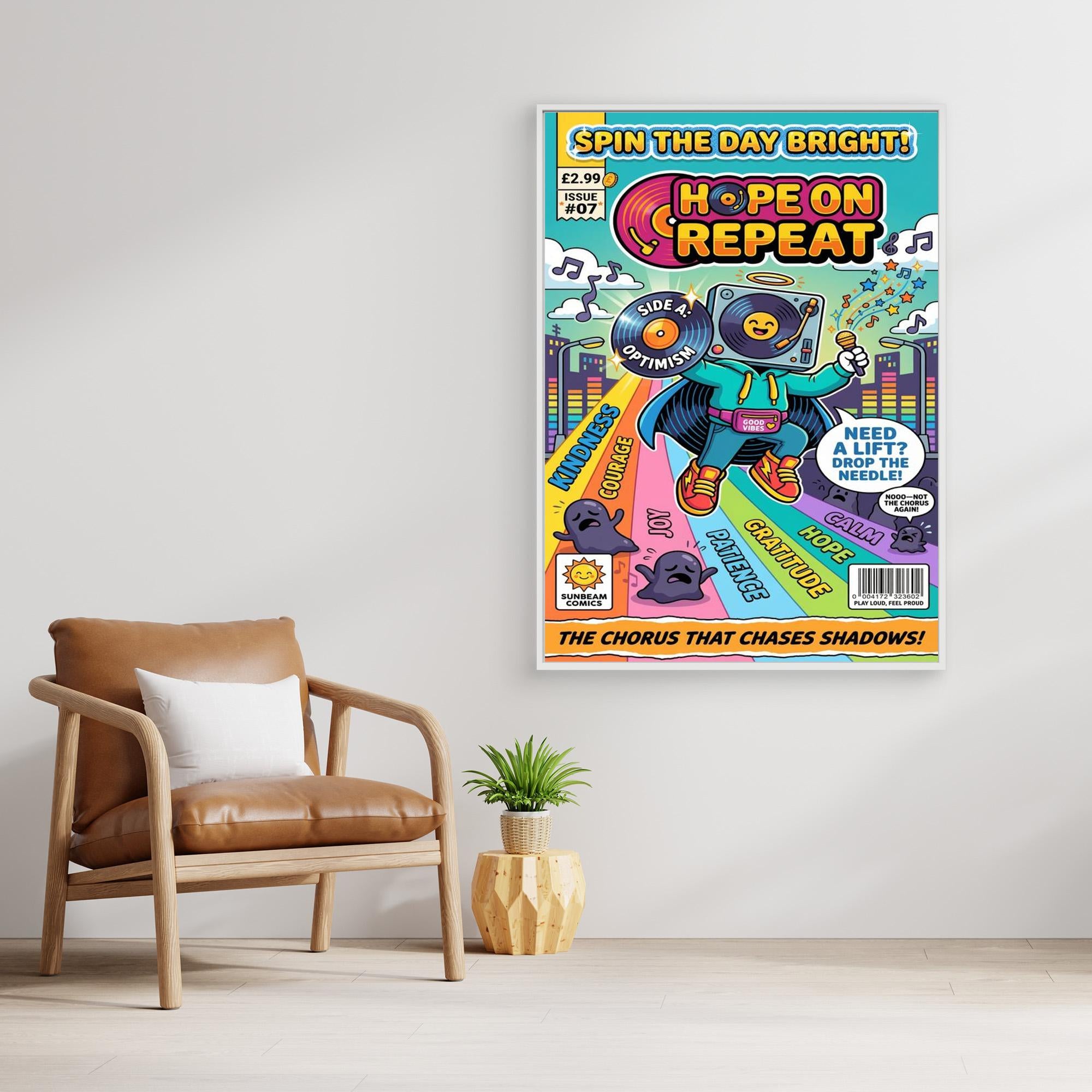 Hope on Repeat Retro Comic Art Print | Positive Vibes Wall Decor - Framed Pop Art