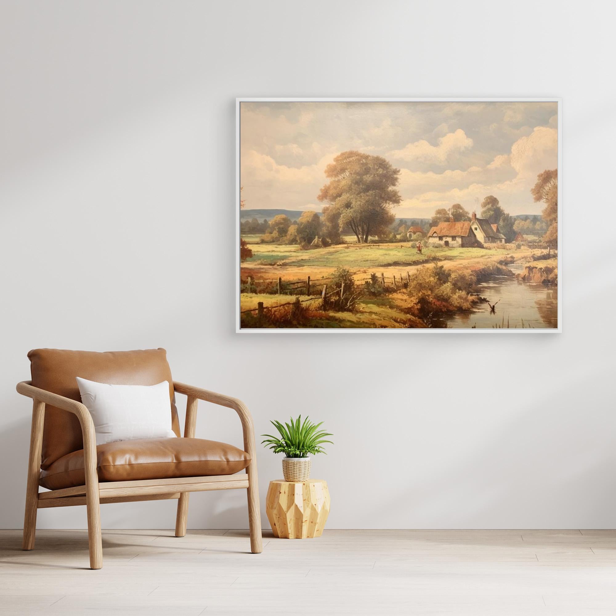 Vintage English Cottage Oil Painting | Rustic Hallway Wall Art - Framed Pop Art