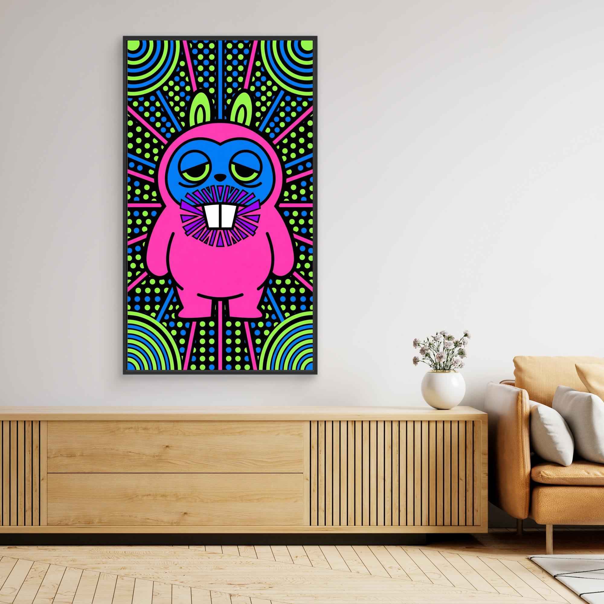 Neon Psychedelic Rabbit Canvas Print | Funky Wall Art - Framed Pop Art
