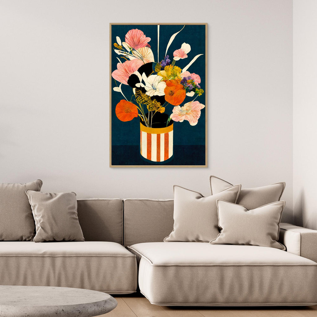 Dark Floral Bouquet Canvas Print | Modern Boho Living Room Art - Framed Pop Art