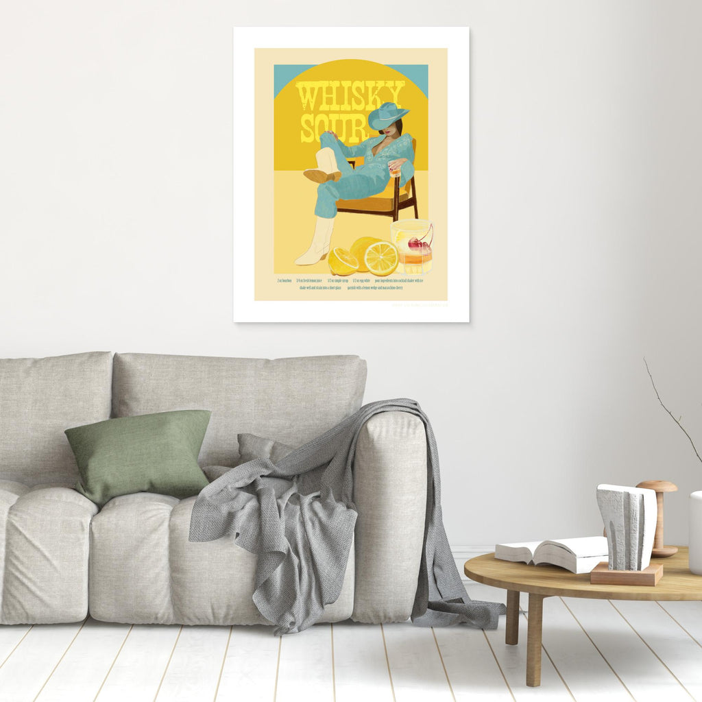 Teal Whisky Sour Cocktail Art | Retro Bar & Kitchen Decor - Framed Pop Art