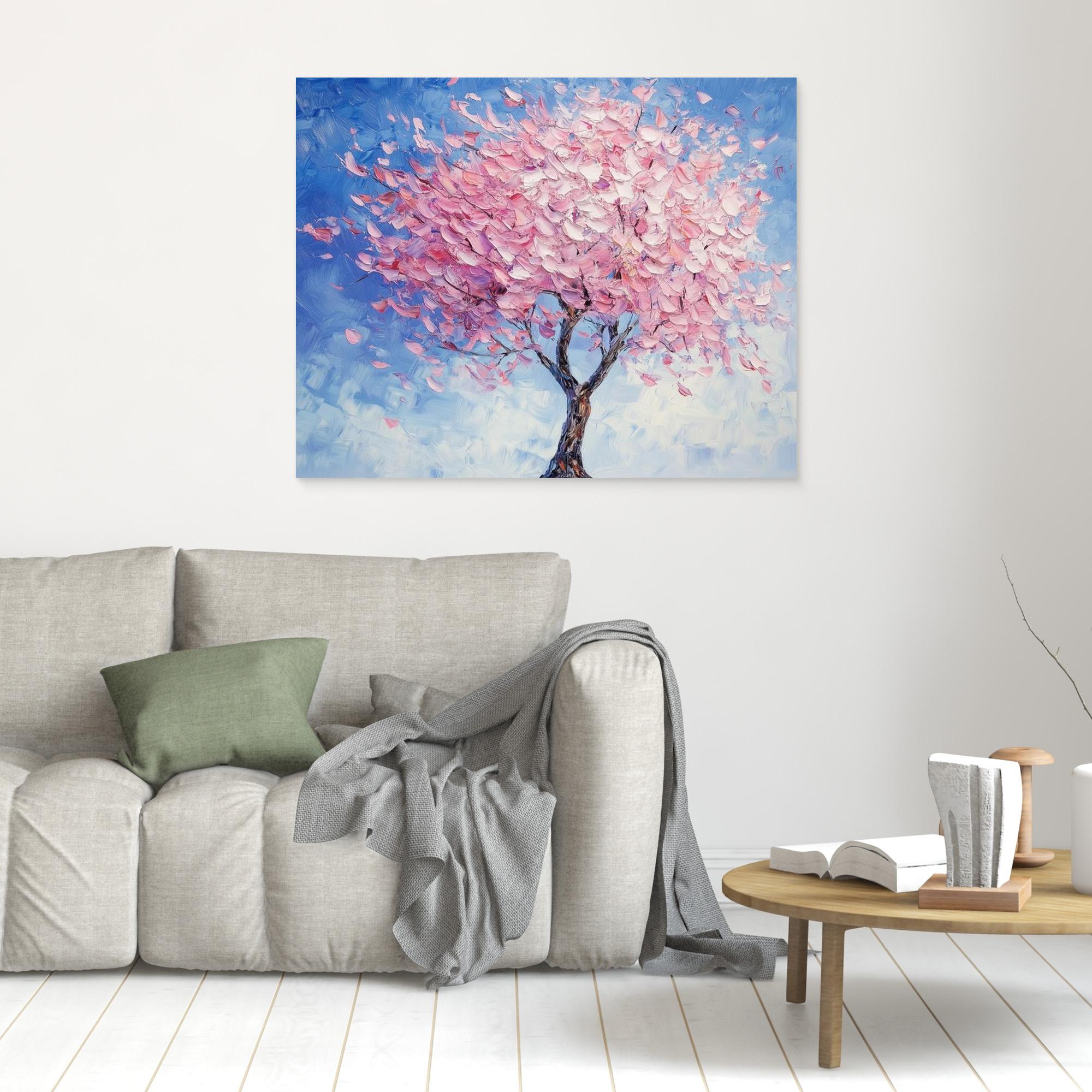 Pink Blossom Tree Canvas Wall Art for Nursery Bedroom
