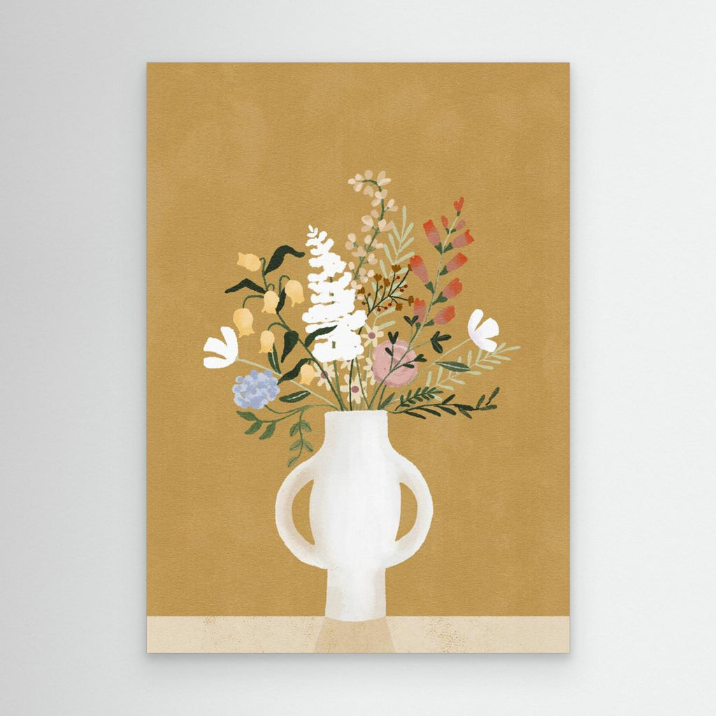 Hallway Wall Art – Mustard Yellow Floral Vase Canvas Print - Framed Pop Art